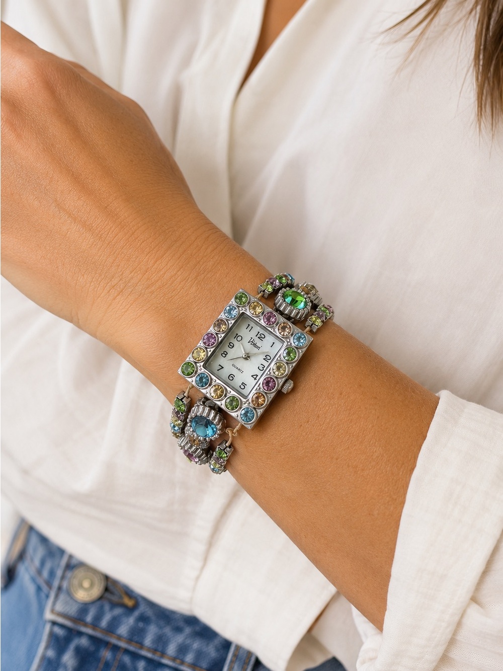Vivani Crystal Accent Multi-Color Women's Bracelet Watch